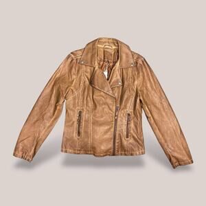 Max Studio Cognac Faux Leather Brown Moto Jacket - Size L